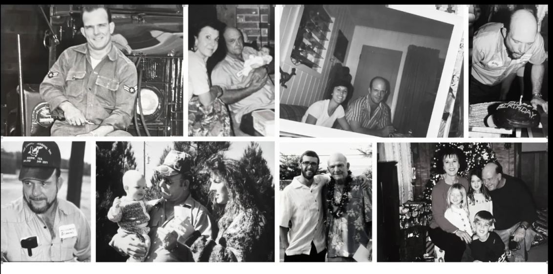 Family photos of Hill Country Plumbing founder Billy Stevens, from his Air Force service through three generations of the family business